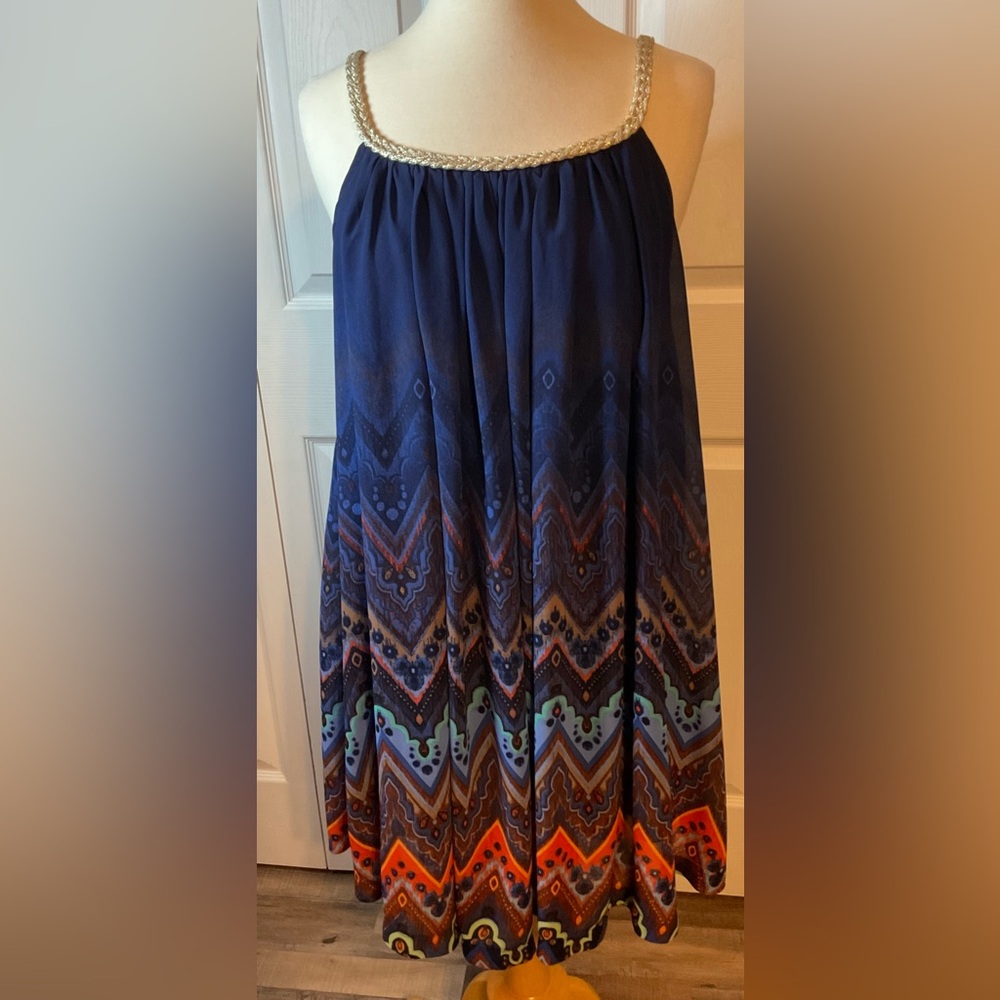 Versona Lined Blue Dress Gold‎ Braided Dress Size Large